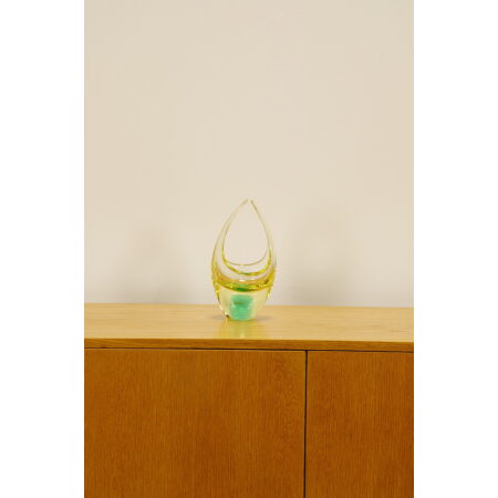 Vintage design glas, Jozef Hospodka, Chribska, vaas bogen groen geel