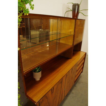 Vintage fineer design kast, Jiri Jiroutek U-460, Highboard, wandkast, vitrinekast