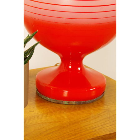 Vintage glazen bol lamp oranje rood strepen, tafellamp Stepan Tabera