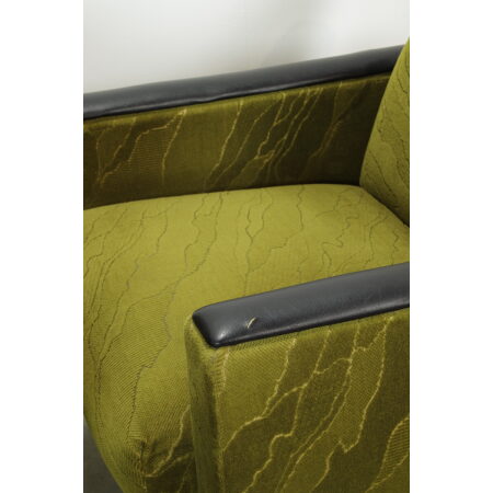 Vintage groene draai fauteuil met chromen onderstel, bar lounge stoel