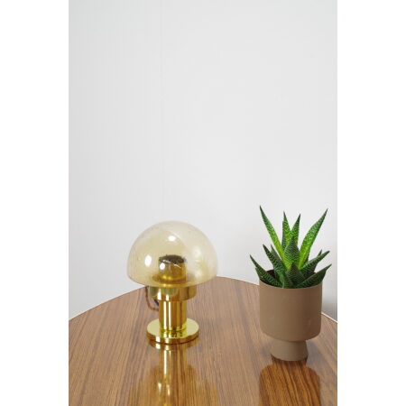 Vintage design tafellamp paddenstoel Kamenicky Senov met glas en messing, bureaulamp