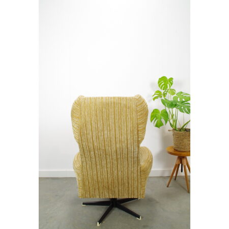 Vintage draai fauteuil beige ribstof, relax stoel