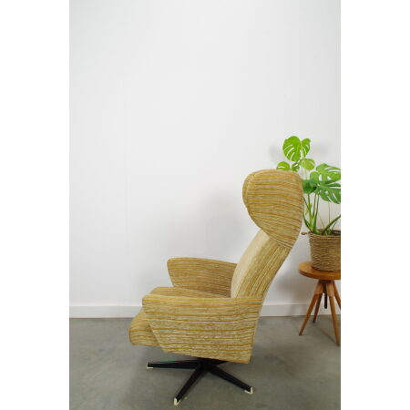 Vintage draai fauteuil beige ribstof, relax stoel
