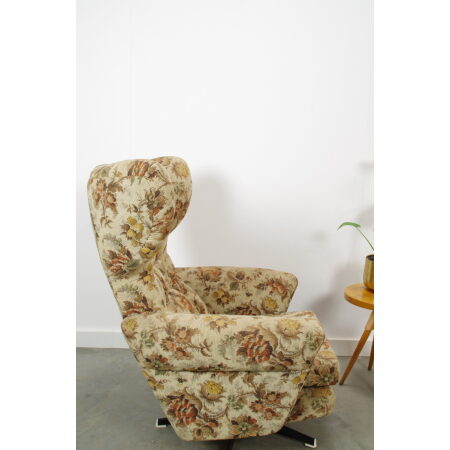 Vintage draai fauteuil bloemen, stoel met bloemenstof