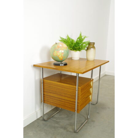 Vintage chromen buisframe bureau met lades en formica blad