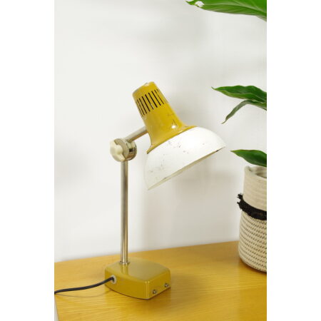 Vintage industriele bureaulamp mosterdkleur, tafellamp