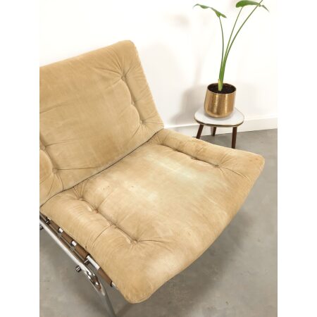 Vintage fauteuil met chromen buisframe onderstel, stoel