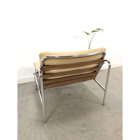 Vintage fauteuil met chromen buisframe onderstel, stoel