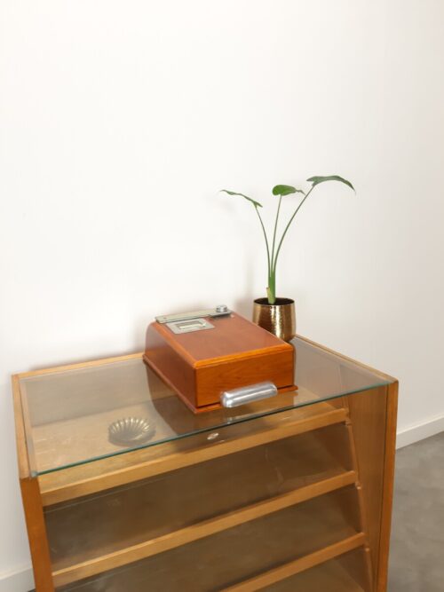 Vintage oude houten toonbank kassa Mogler Kassenfabrik