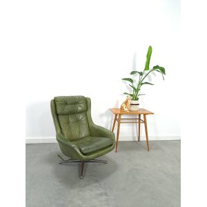 Vintage groen leren design draai fauteuil Peem, leren stoel