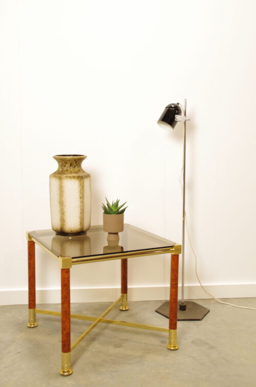 Vintage messing salontafel met glazen blad