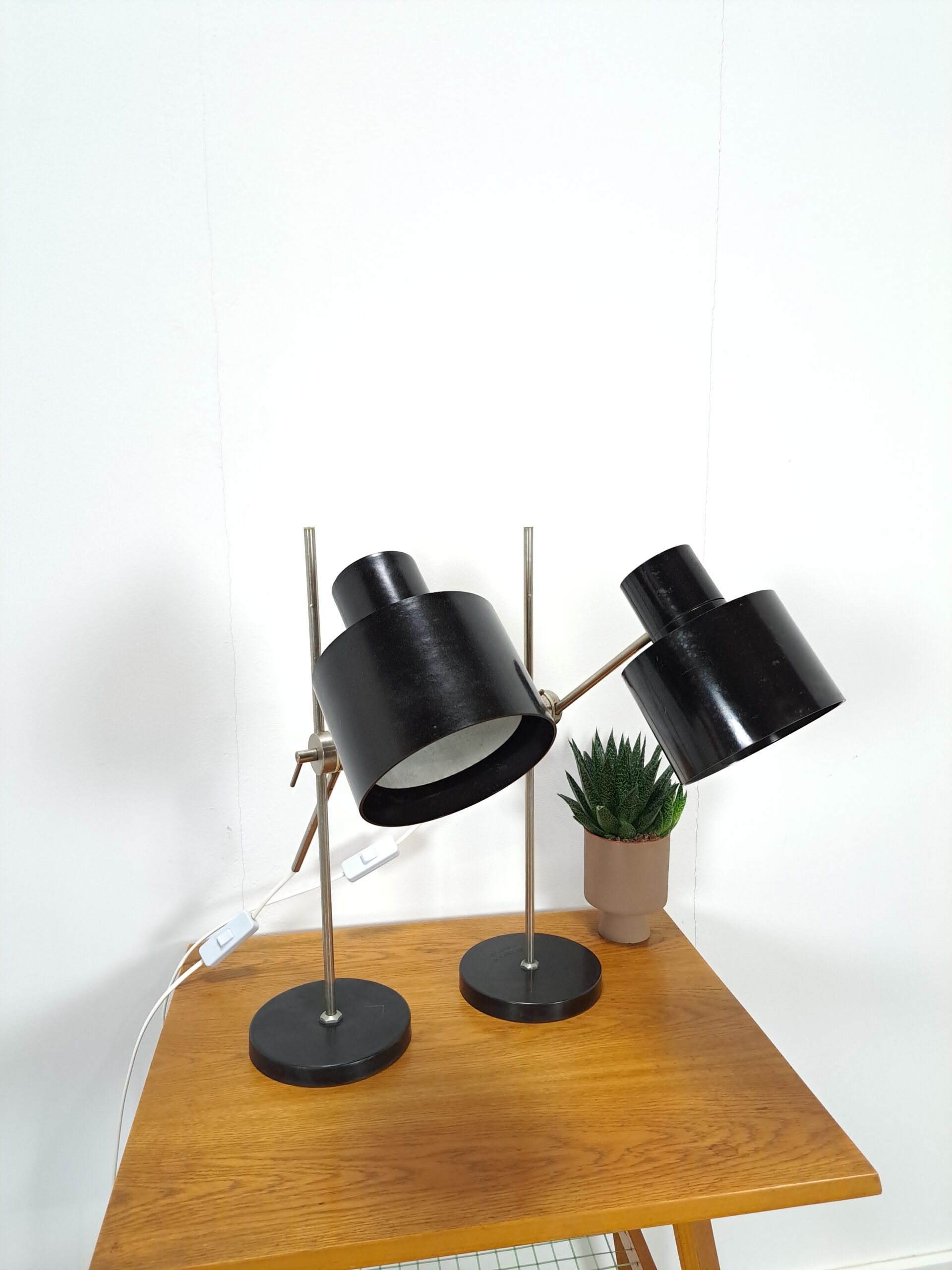 Vintage set bureaulampen met zwarte kap, tafellamp