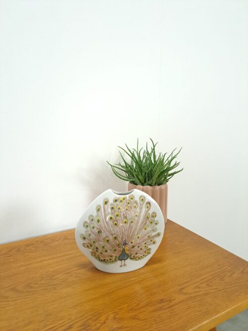 Vintage porseleinen vaas pauw Tettau Bavaria Germany