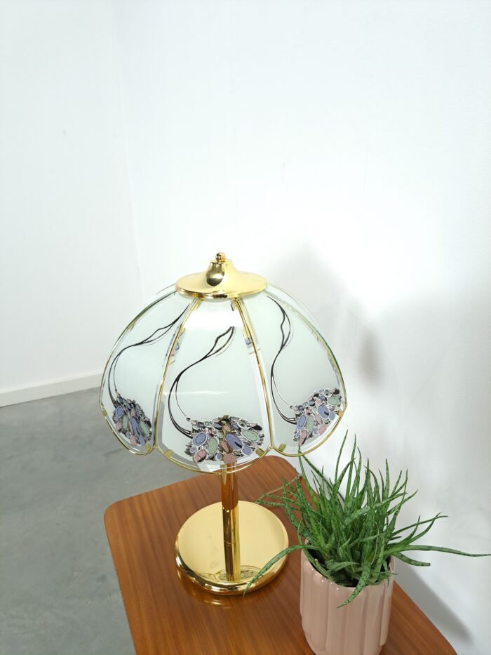 Vintage gouden tafellamp AF Cinquanta met glazen kap, bureaulamp