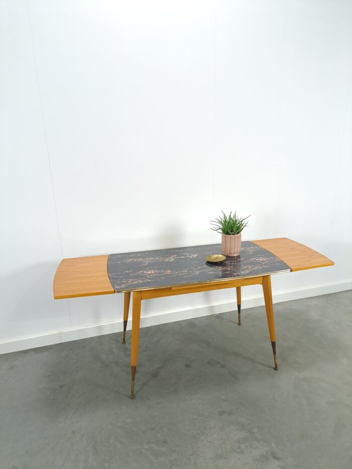 Vintage uitschuifbare en in hoogte verstelbare tafel met marmer formica blad, eettafel