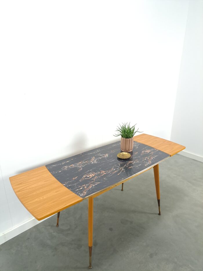 Vintage uitschuifbare en in hoogte verstelbare tafel met marmer formica blad, eettafel