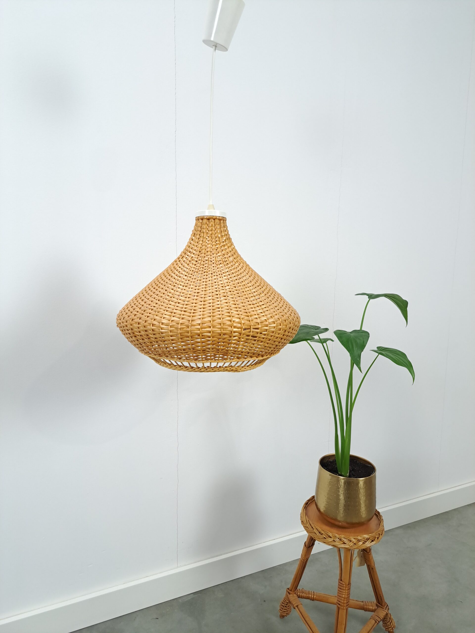 Vintage rieten bolle hanglamp, lamp