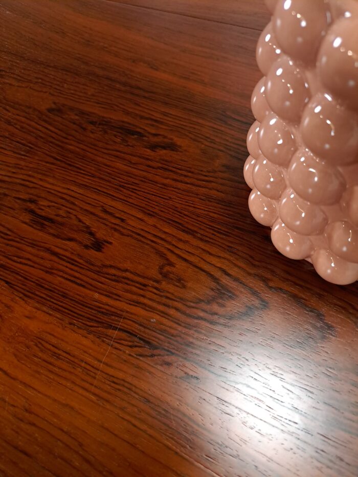Vintage design uitschuifbare palissander Lübke ronde tafel, eettafel