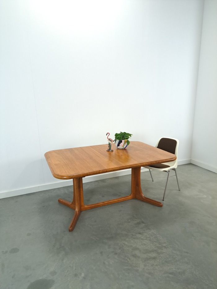Vintage XL uitschuifbare teak eettafel, houten eettafel
