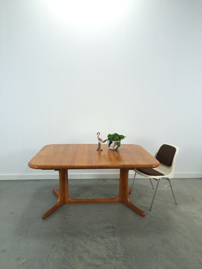 Vintage XL uitschuifbare teak eettafel, houten eettafel