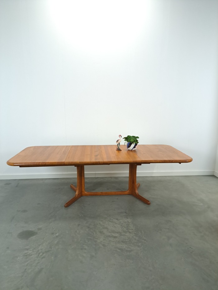 Vintage XL uitschuifbare teak eettafel, houten eettafel