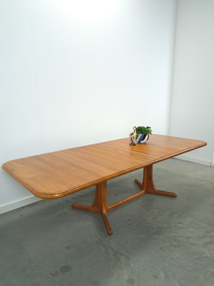 Vintage XL uitschuifbare teak eettafel, houten eettafel