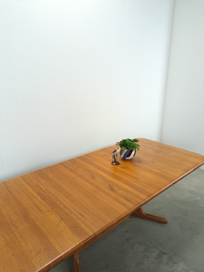 Vintage XL uitschuifbare teak eettafel, houten eettafel