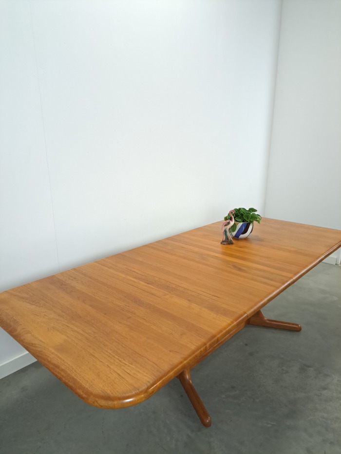 Vintage XL uitschuifbare teak eettafel, houten eettafel