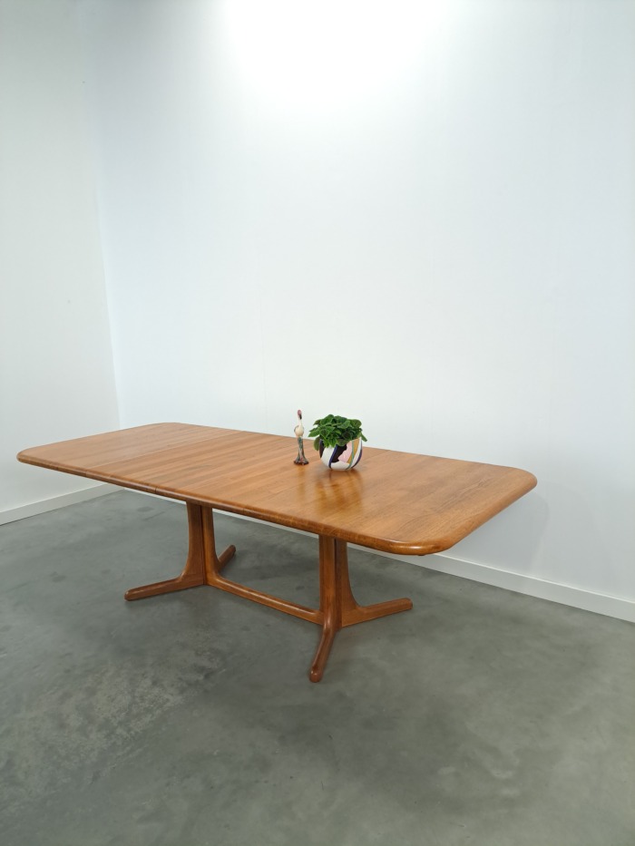 Vintage XL uitschuifbare teak eettafel, houten eettafel