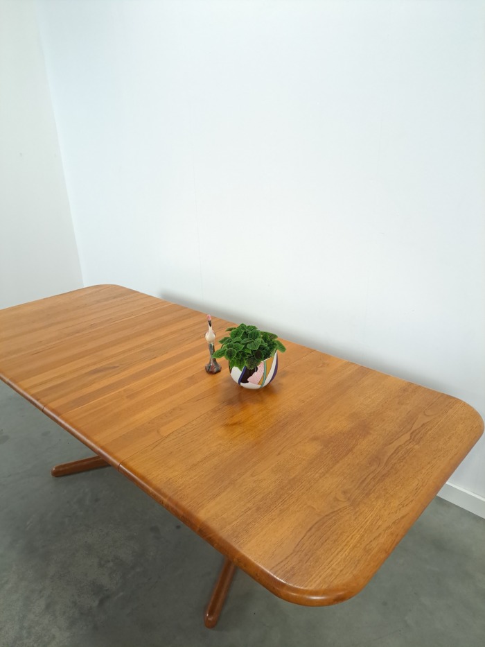 Vintage XL uitschuifbare teak eettafel, houten eettafel