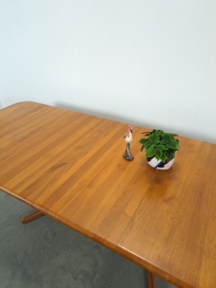Vintage XL uitschuifbare teak eettafel, houten eettafel