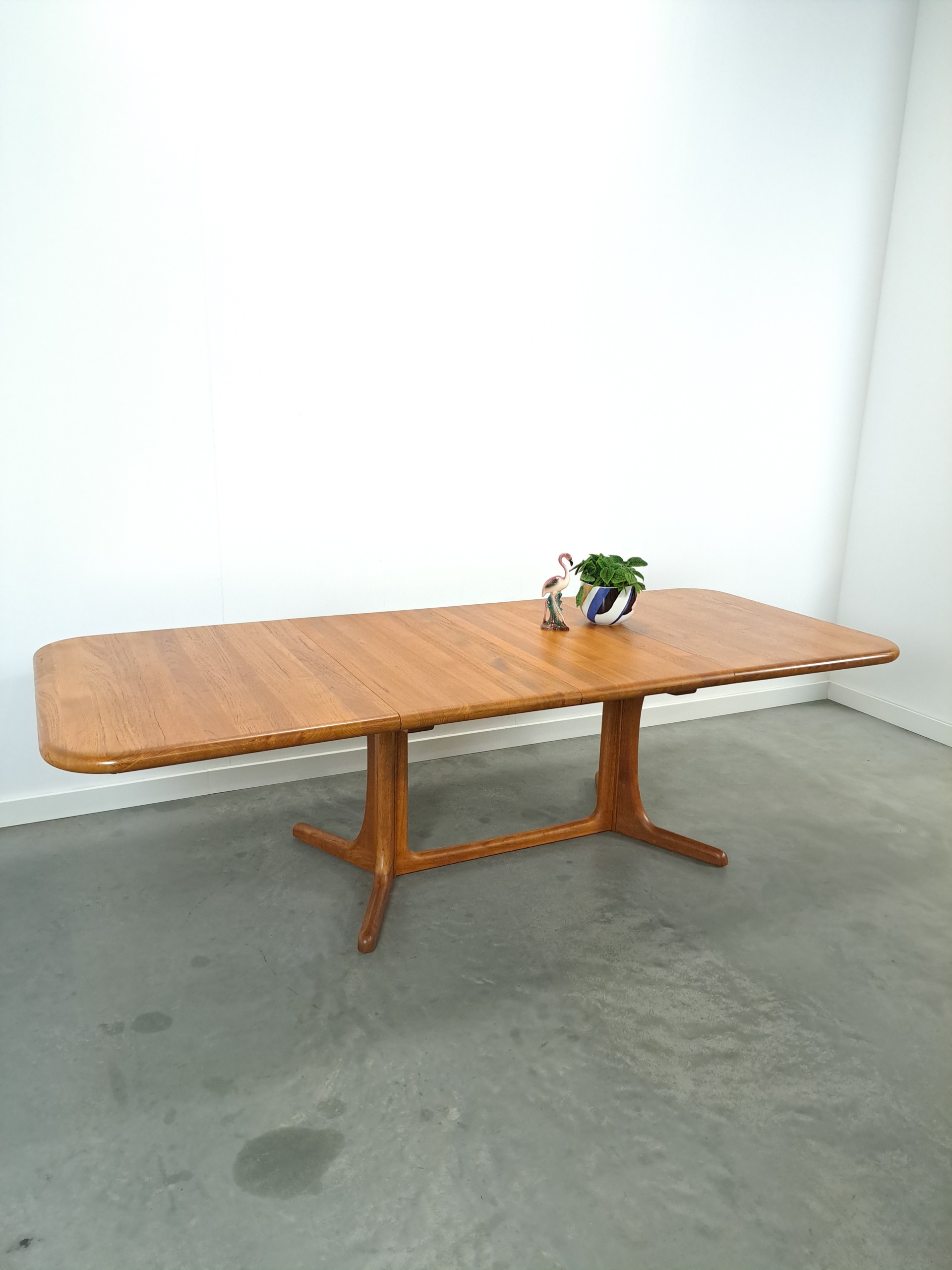 Vintage XL uitschuifbare teak eettafel, houten eettafel
