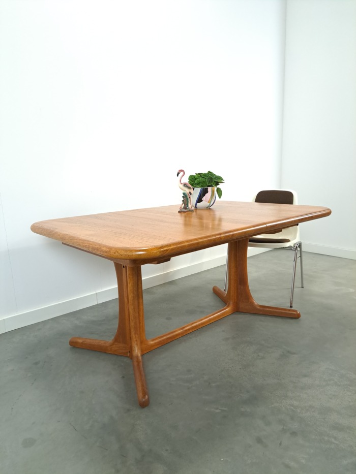 Vintage XL uitschuifbare teak eettafel, houten eettafel