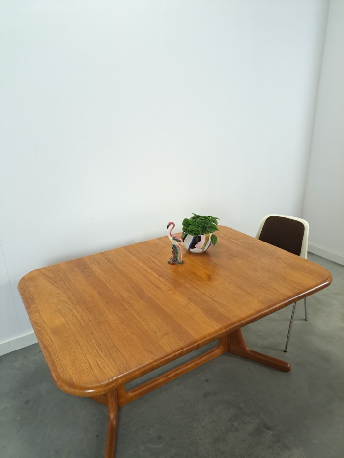 Vintage XL uitschuifbare teak eettafel, houten eettafel