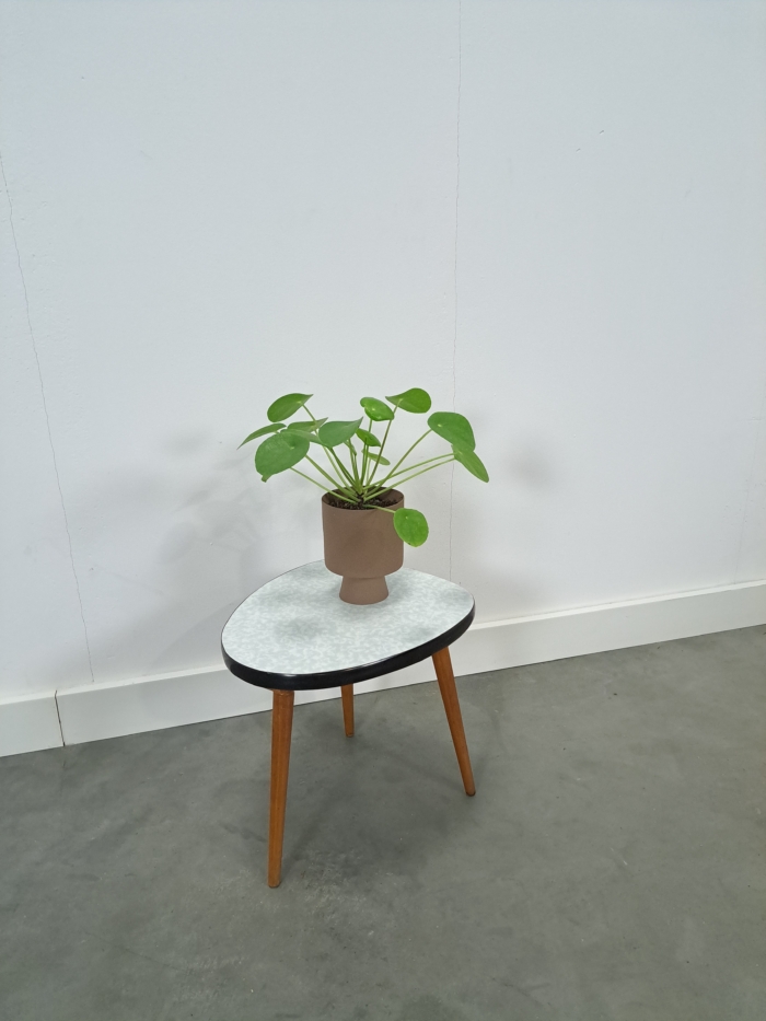 Vintage bijzettafel plantentafel met wit lichtblauw formica blad, nr. 30