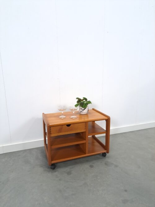 Vintage Deense teak audio trolley met lade, tv meubel