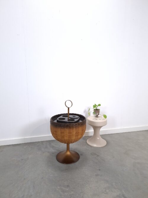 Vintage draagbare bar, wijnkoeler met rotan en kunststof