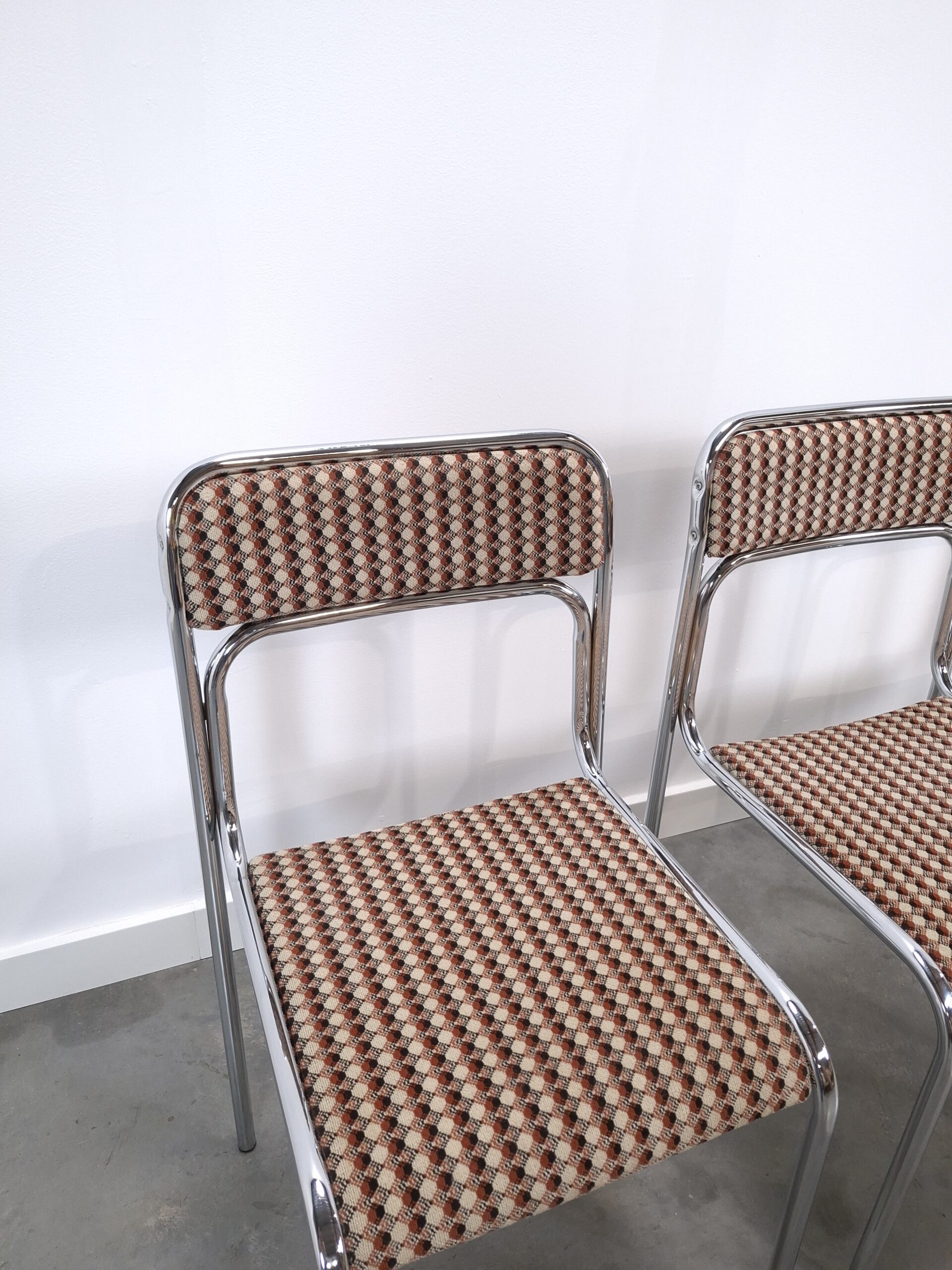Vintage Space age set 3x Bauhaus chromen buisframe stoelen, eetkamerstoelen