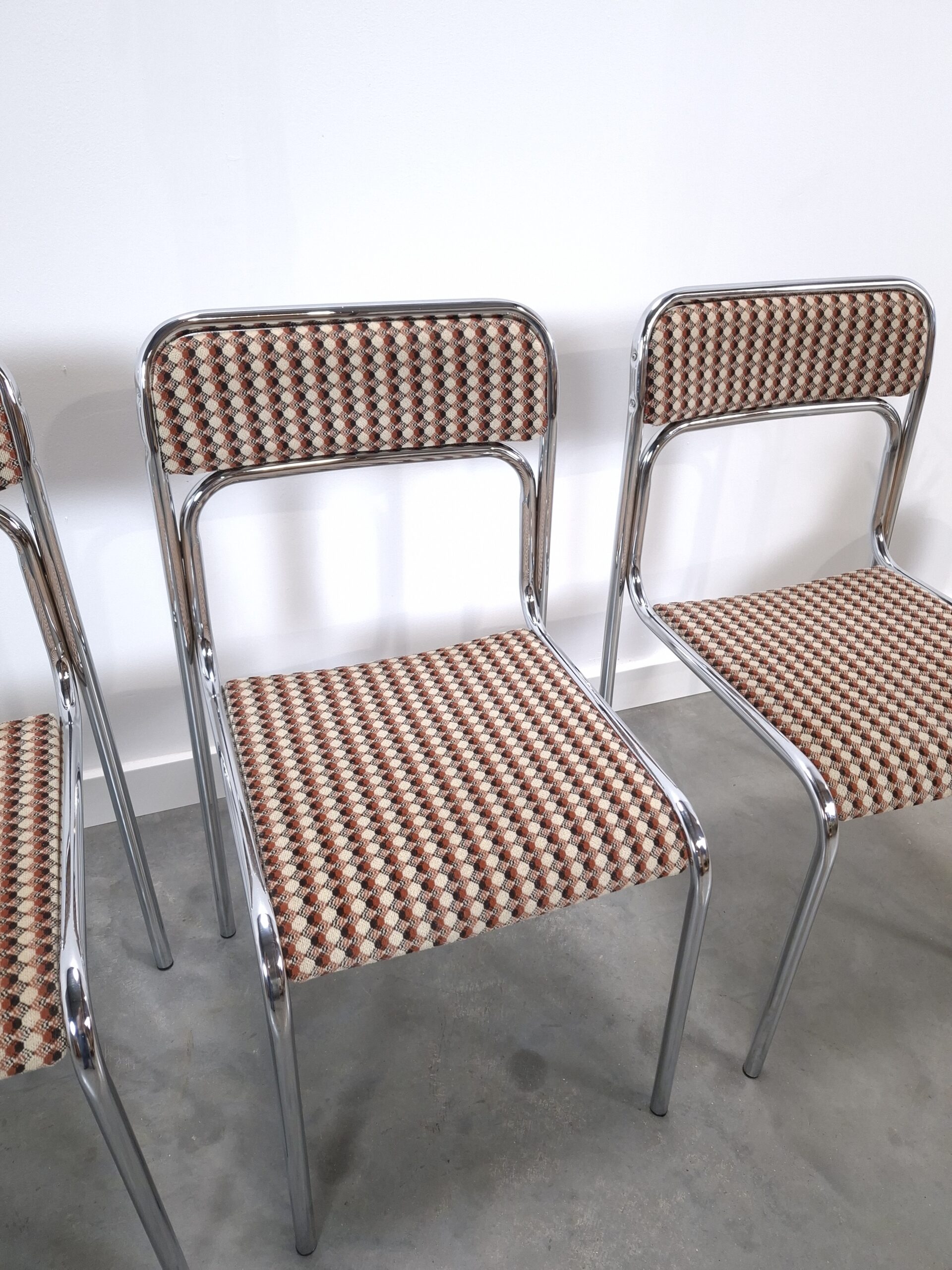 Vintage Space age set 3x Bauhaus chromen buisframe stoelen, eetkamerstoelen