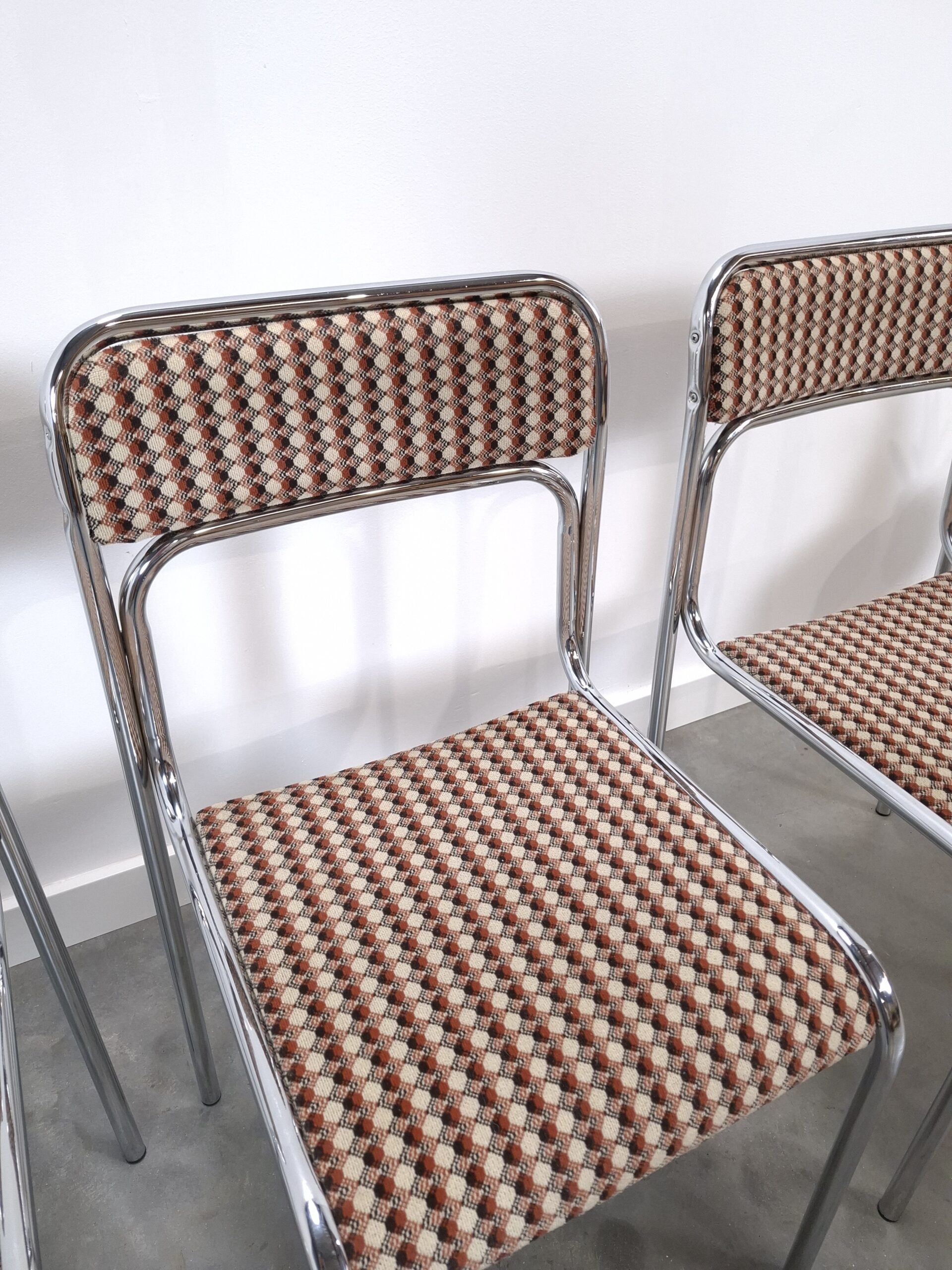 Vintage Space age set 3x Bauhaus chromen buisframe stoelen, eetkamerstoelen